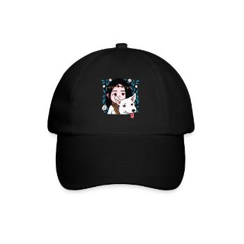 Mädchen mit weißem Collie Hund Puppy - Baseballkappe - Schwarz/Schwarz - Vorne