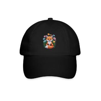 Dessin animé renard kawaii avec des lys colorés - Casquette classique - noir/noir - Devant