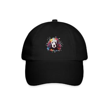 Pudel Hund Kopf Porträt Pop Art - Baseballkappe - Schwarz/Schwarz - Vorne