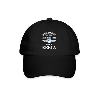 Seele in Kreta – Heimatgefühl und Urlaubsfreude - Baseballkappe - Schwarz/Schwarz - Vorne