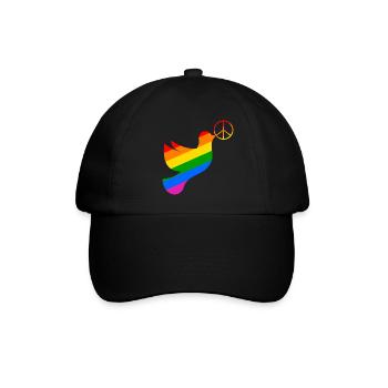 Friedenstaube in regenbogenfarben mit Peacezeichen - Baseballkappe - Schwarz/Schwarz - Vorne