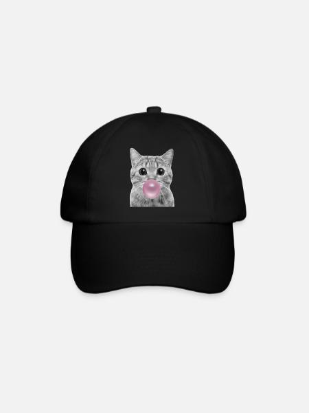 Bubble Katze - Baseballkappe - Schwarz/Schwarz