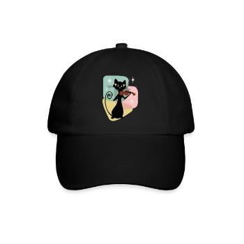 Retro Geigenspieler Black Mid Century Cat - Baseballkappe - Schwarz/Schwarz - Vorne