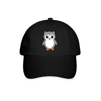 gray owl - Baseball Cap - black/black - Front