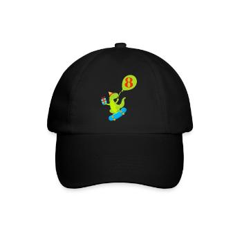 8. Geburtstag Niedlicher Dinosaurier - Baseballkappe - Schwarz/Schwarz - Vorne