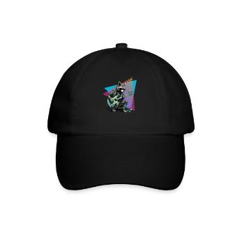 Raccoon with guitar 80s style - Baseball Cap - black/black - Front