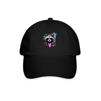 Raccoon with sunglasses 80s style - Baseball Cap - black/black - Front