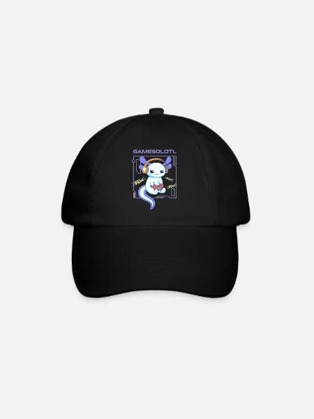 Gamesolotl Word Pun Design für Axolotl-Liebhaber - Baseballkappe - Schwarz/Schwarz