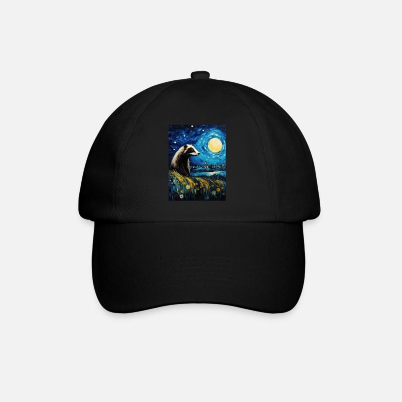 dachs, van gogh, sternennacht, tier - Baseballkappe - Schwarz/Schwarz