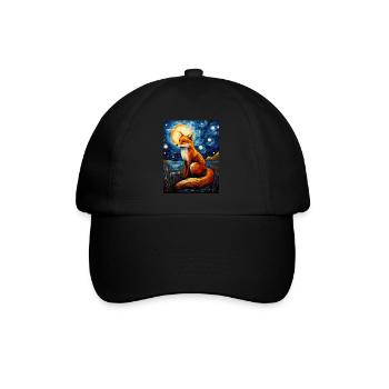 fuchs, Sternennacht, Van Gogh, Style - Baseballkappe - Schwarz/Schwarz - Vorne