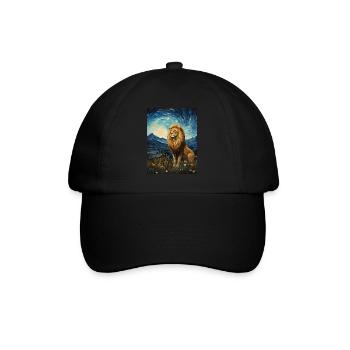 Lion, Van Gogh, Nuit Étoilée, Animal, Lions - Casquette classique - noir/noir - Devant