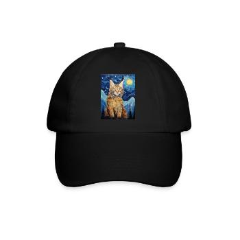 Lynx, Van Gogh, Nuit Étoilée, Animal, Gros Chat - Casquette classique - noir/noir - Devant