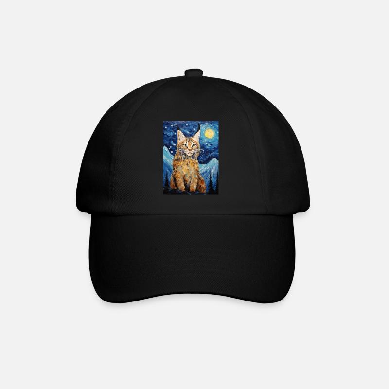 luchs, van gogh, sternennacht, tier, raubkatze - Baseballkappe - Schwarz/Schwarz