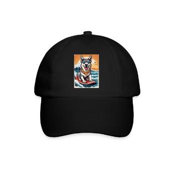 Cool husky sur une planche de surf - Casquette classique - noir/noir - Devant