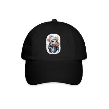 Süße Wintermaus - Baseballkappe - Schwarz/Schwarz - Vorne