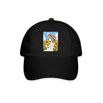 anime, mädchen, sonnenblumen, otaku - Baseballkappe - Schwarz/Schwarz - Vorne