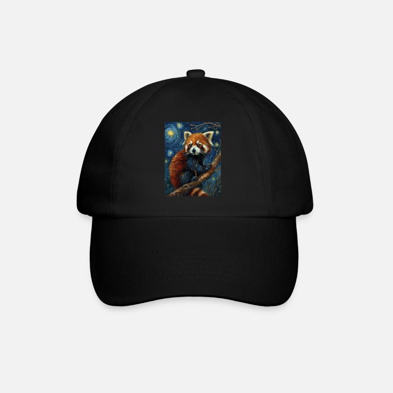roter panda, van gogh, style - Baseballkappe - Schwarz/Schwarz
