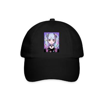 Anime, Mädchen, Geschenk - Baseballkappe - Schwarz/Schwarz - Vorne