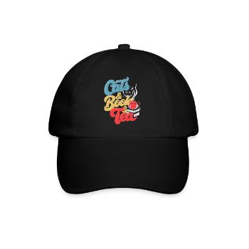 Katzen und Tee Druck - Baseballkappe - Schwarz/Schwarz - Vorne