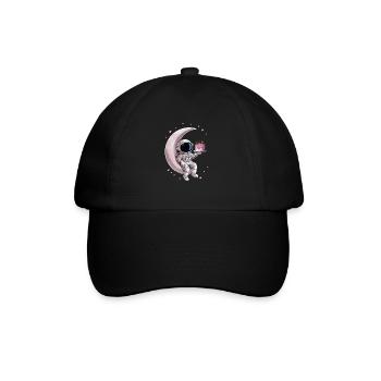 Astronaut with cake sitting on the moon - Baseball Cap - black/black - Front