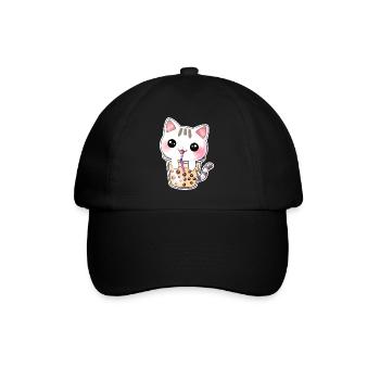 Kawaii Bubble Tea Katze - Baseballkappe - Schwarz/Schwarz - Vorne