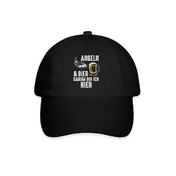 Angeln und Bier, darum bin ich hier. - Baseballkappe - Schwarz/Schwarz - Vorne