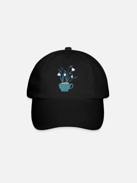 Schneeglöckchen in Tasse, farbig - Baseballkappe - Schwarz/Schwarz