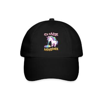 Ich Hasse Menschen Einhorn Kotzt Regenbogen Lustig - Baseballkappe - Schwarz/Schwarz - Vorne