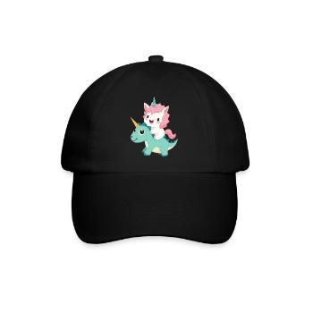 Licorne Kawaii Riding Dino – Animal fantastique mignon - Casquette classique - noir/noir - Devant