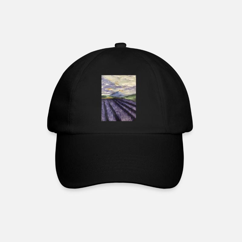 Ölgemälde Lavendel Lavendelfeld lila Landschaft - Baseballkappe - Schwarz/Schwarz