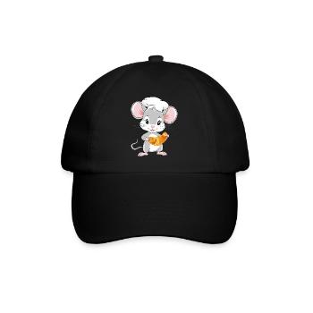 Happy chef mouse with a croissant - Baseball Cap - black/black - Front