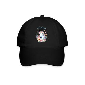 Romantisches Einhorn Blumenkranz - Schulkind 2026 - Baseballkappe - Schwarz/Schwarz - Vorne