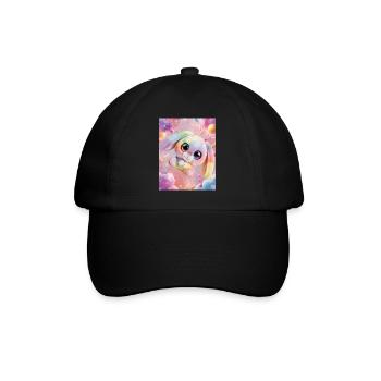 Regenbogen Kuschelhase im Zauberraum - Baseballkappe - Schwarz/Schwarz - Vorne