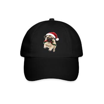 Verspielter Weihnachts Mops - Baseballkappe - Schwarz/Schwarz - Vorne