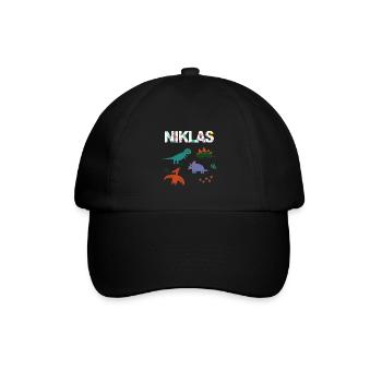 NIKLAS - Schöner Jungen Name mit Dinosaurier - Baseballkappe - Schwarz/Schwarz - Vorne