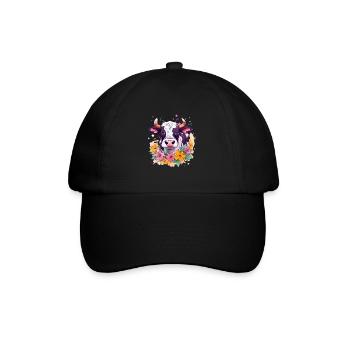 Kuh und Blumen - Baseballkappe - Schwarz/Schwarz - Vorne