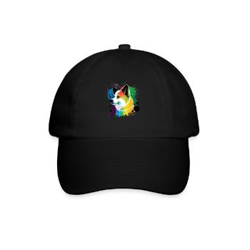 Akita Inu Hund Bunte Farben Regenbogen Kunst - Baseballkappe - Schwarz/Schwarz - Vorne