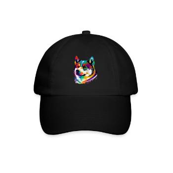 Akita Inu Hund Bunte Farben Regenbogen Kunst - Baseballkappe - Schwarz/Schwarz - Vorne
