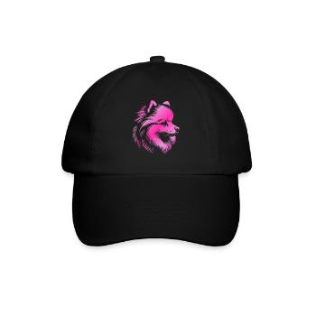 Pomeranian, Pomeranian, Dog's Head, Drawing pink - Baseball Cap - black/black - Front