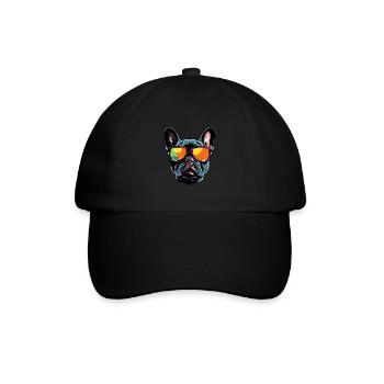 Französische Bulldogge Hund Kopf Porträt - Baseballkappe - Schwarz/Schwarz - Vorne