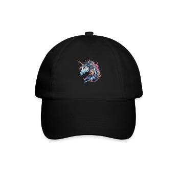 Einhorn Porträt - Baseballkappe - Schwarz/Schwarz - Vorne