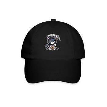 Sensenmann Katze Anime Katze Bubble Tea - Baseballkappe - Schwarz/Schwarz - Vorne
