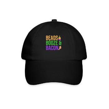 Beads Booze & Bacon Mardi Gras Party - Baseballkappe - Schwarz/Schwarz - Vorne