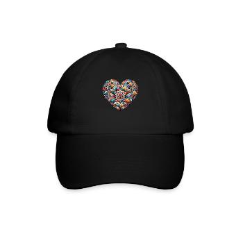 coeur floral bleu et rose inspiré d'art russe - Casquette classique - noir/noir - Devant