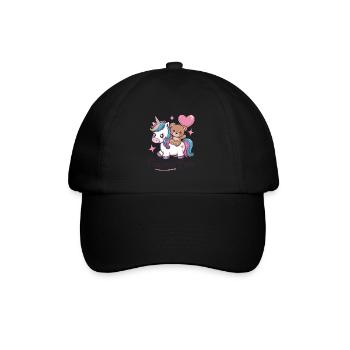 Kawaii Einhorn mit süßen Teddybär - Baseballkappe - Schwarz/Schwarz - Vorne