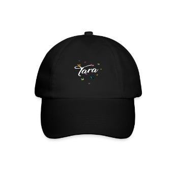 TARA - Nom de fille avec des papillons colorés - Casquette classique - noir/noir - Devant