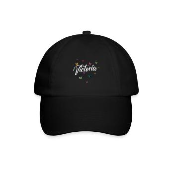 VICTORIA - Girl's name with colorful butterflies - Baseball Cap - black/black - Front