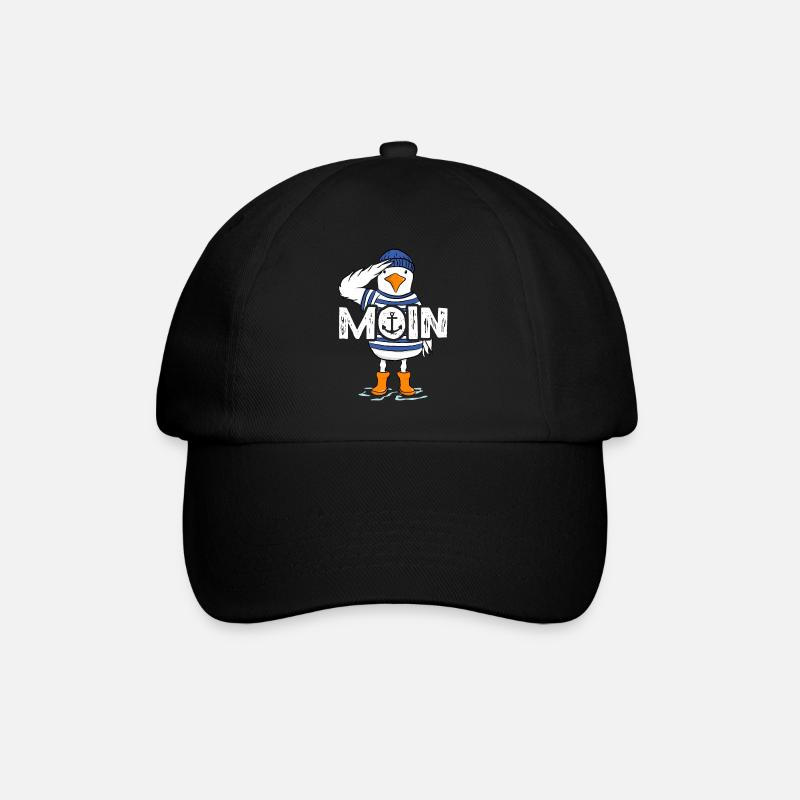 Moin Möwe Seemann Friese Norddeutschland Spruch - Baseballkappe - Schwarz/Schwarz