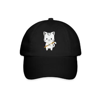 Cute Cat With Flute Kawaii Anime Japanese - Baseballkappe - Schwarz/Schwarz - Vorne