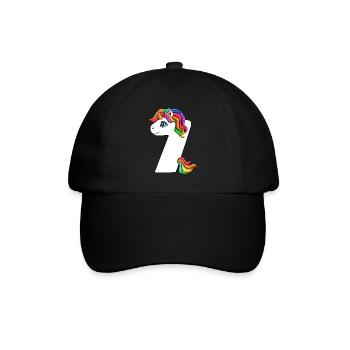 Siebter Geburtstag Einhorn 7 Jahre alt Junge - Baseballkappe - Schwarz/Schwarz - Vorne
